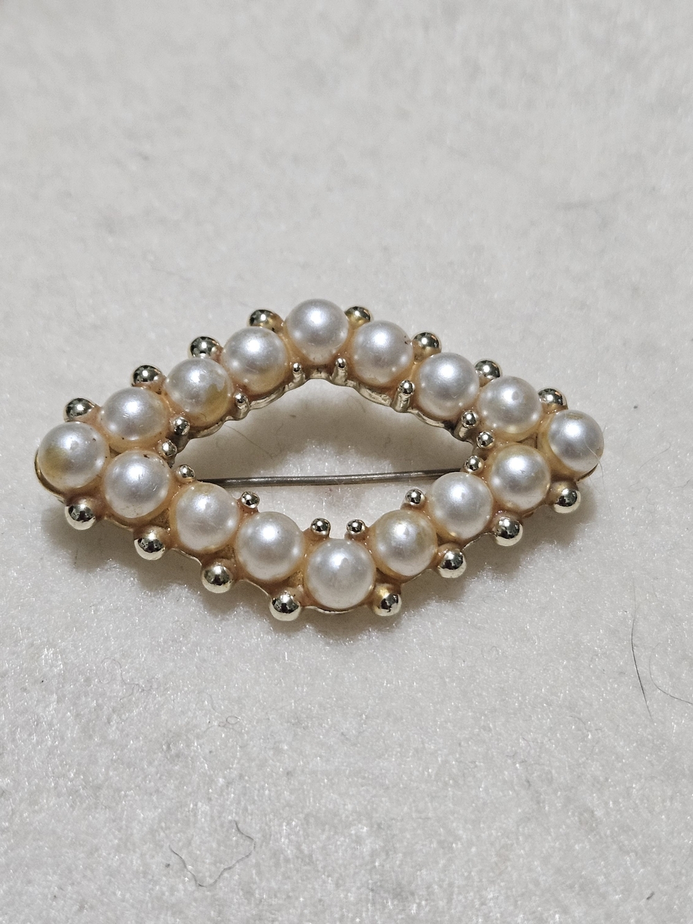 Pearl and Gold-Tone Oval Brooch - Women Jewelry